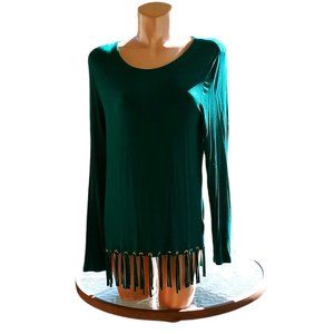 MICHAEL MICHAEL KORS GREEN FRINGED BOTTOM LONG SLEEVE TOP SIZE LARGE